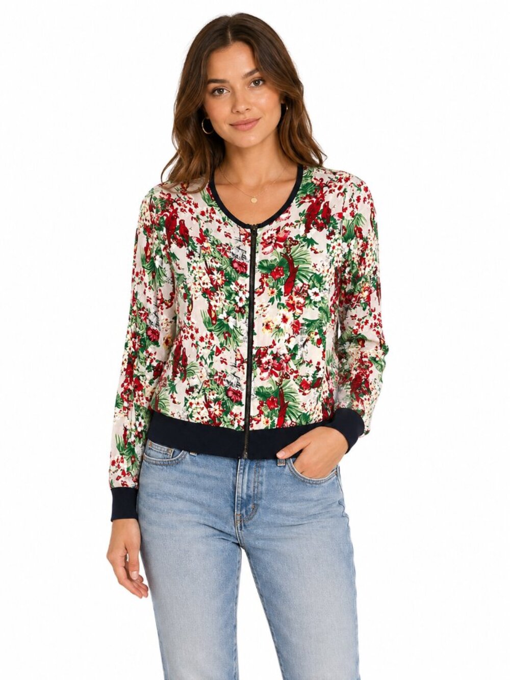 TWIGGY LONDON Tropical Floral Parrot Bomber Jacket Zip Up Lightweight XS